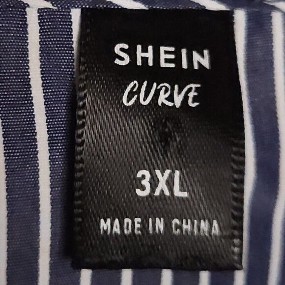 Shein Curve Womens Blue White Stripe Silky Blouse 3XL - Picture 4 of 6